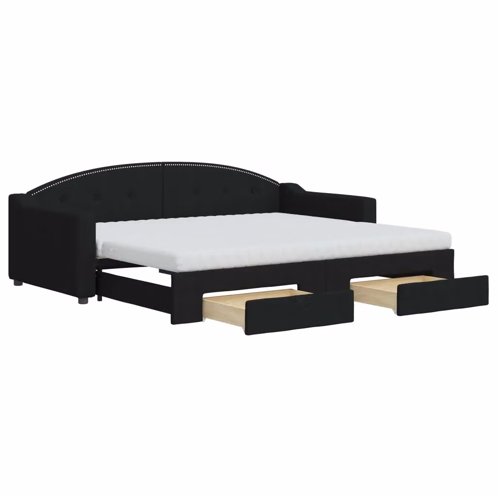 Divano Letto Estraibile vidaXL Nero con Cassetti e Rivestimento in Tessuto L/P/H: 223 x 90 x 75 cm – 2