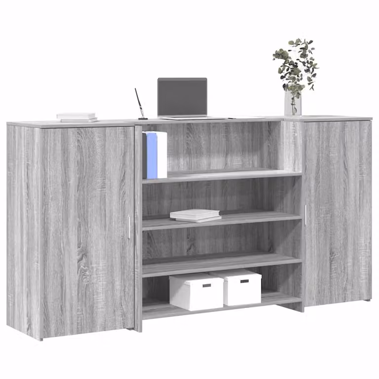 vidaXL Banco Reception Moderno Grigio Sonoma in Legno Multistrato L: 200 cm, P: 50 cm, H: 103,5 cm