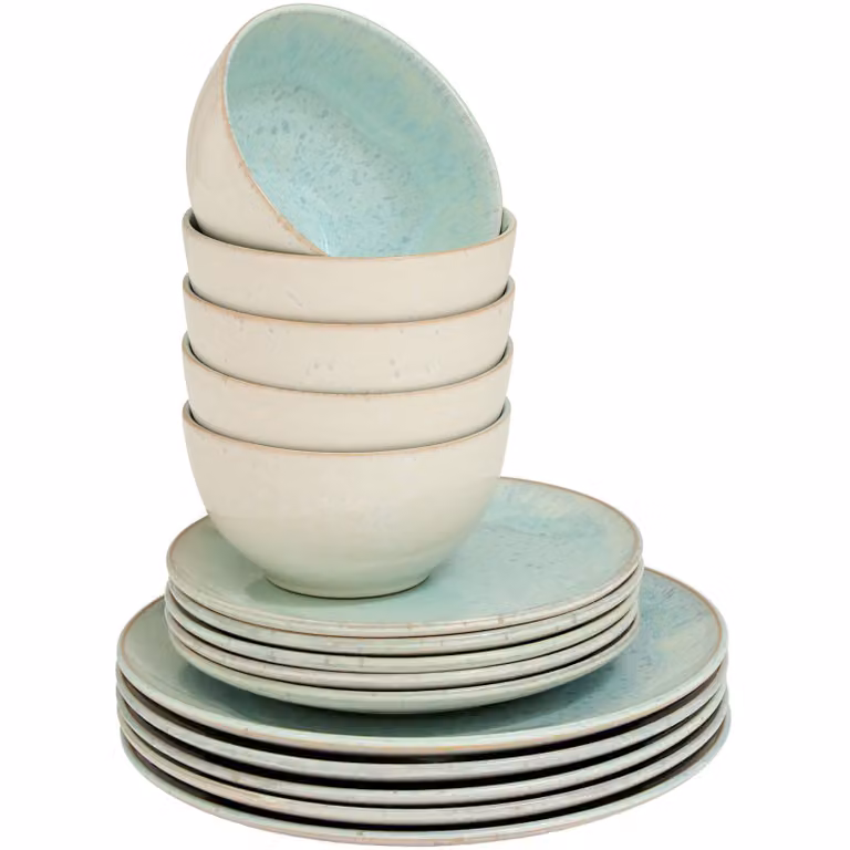 Set di stoviglie Mare TecTake GmbH in ceramica e gres, 24 pezzi per 6 persone, Verde