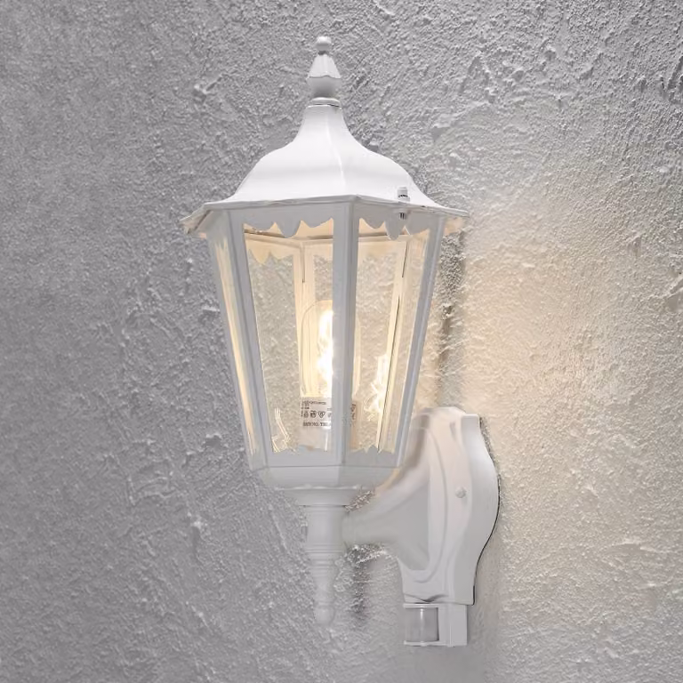 Konstsmide Applique da esterno Firenze con sensore, piantana, bianco FIRENZE, Bianco / Opale, Alluminio, Campagna / Rustiche
