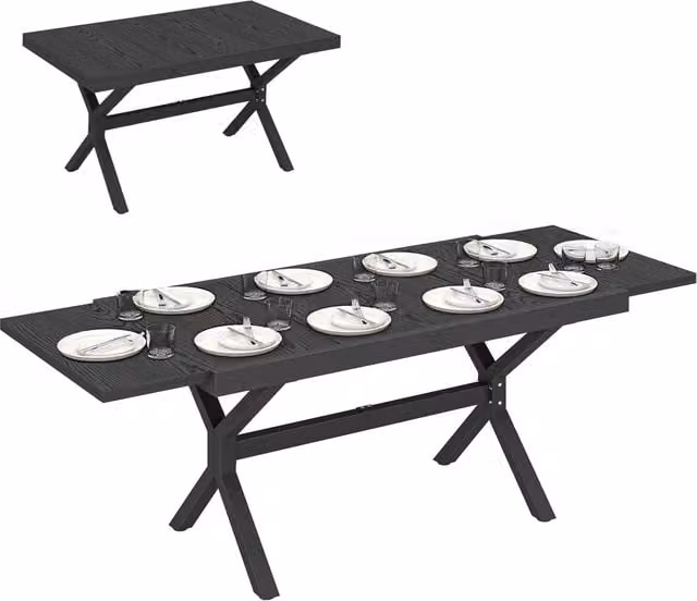 Tavolo da pranzo allungabile per esterni in alluminio effetto legno ¨C zephmum ¨C grigio antracite 214x85x73 cm