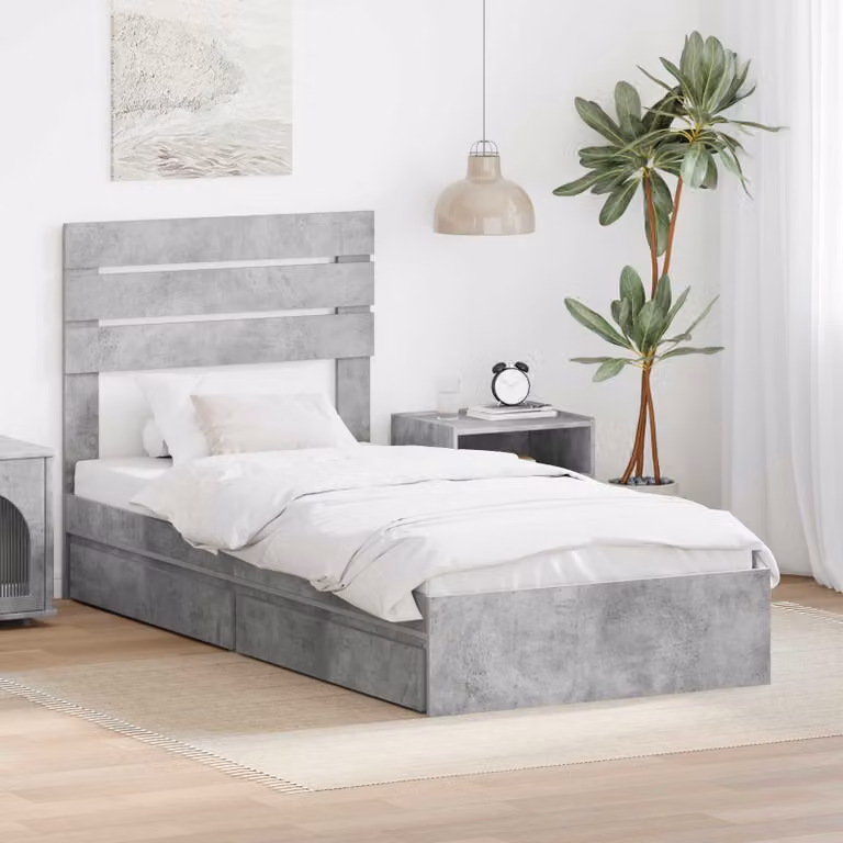 Letto con contenitore e cassetto vidaXL in legno, Grigio cemento, 90 x 190 cm