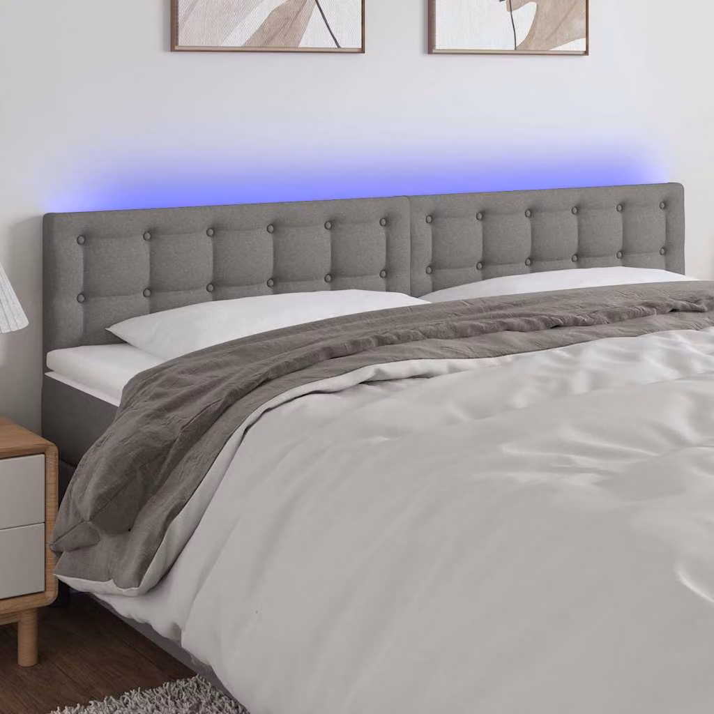Testiera per letto vidaXL in tessuto grigio con illuminazione LED e porta di ricarica USB, L 160 cm, H 78-88 cm, P 5 cm