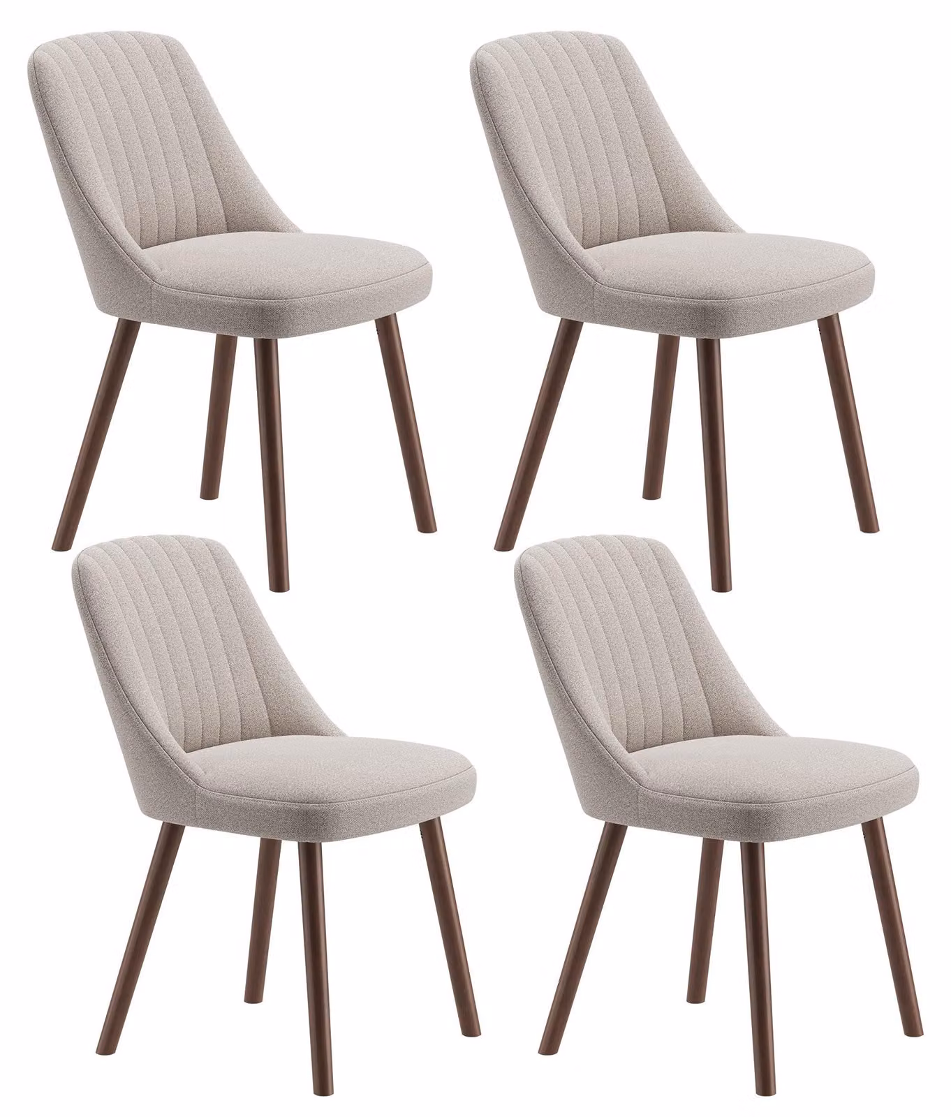 Set di 4 sedie da pranzo, sedie da cucina moderne con schienale a forma di conchiglia, rivestimento in tessuto morbido e gambe in legno massello, stile scandinavo, ideali per la sala da pranzo, il soggiorno o un ristorante, colore kaki