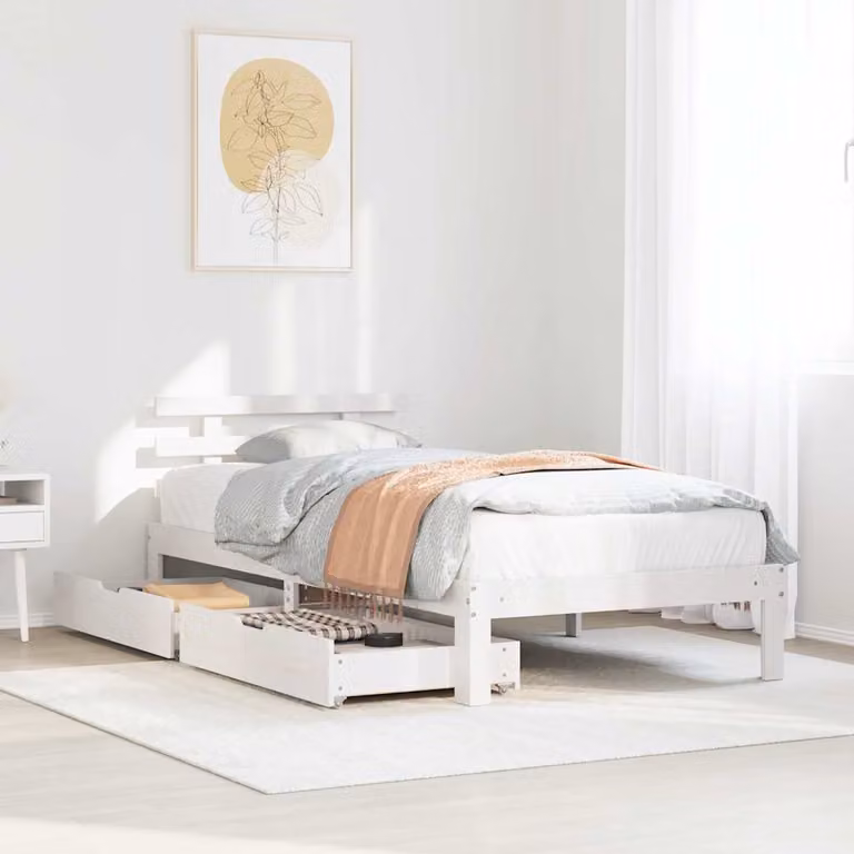 vidaXL Giroletto con Cassetti in Legno Massello di Pino Bianco L 90 x P 190 cm