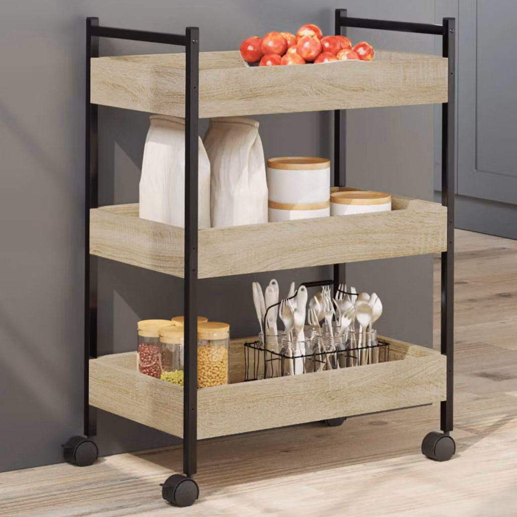 vidaXL Carrello da Cucina Moderno in Legno Rovere Sonoma e Metallo, Colore Marrone, L/P/H: 50 x 30 x 70 cm