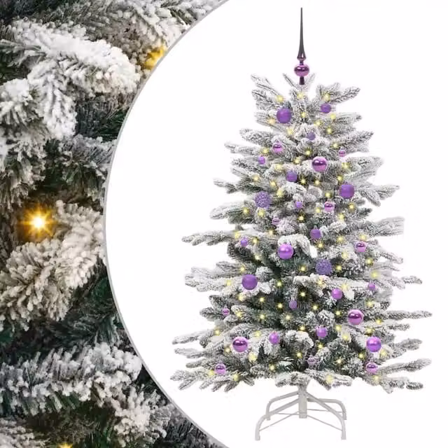 Albero di Natale artificiale moderno con rami pieghevoli e luci LED bianco, Altezza: 150 cm
