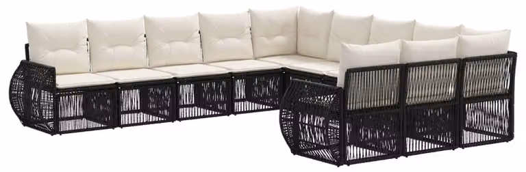 Set da giardino composto da 11 pezzi, in rattan sintetico nero e crema
