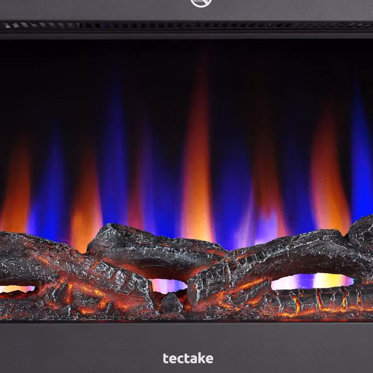 Caminetto elettrico da parete Luciano tectake con effetto fiamma, controllo tramite app e 2 livelli di calore, nero