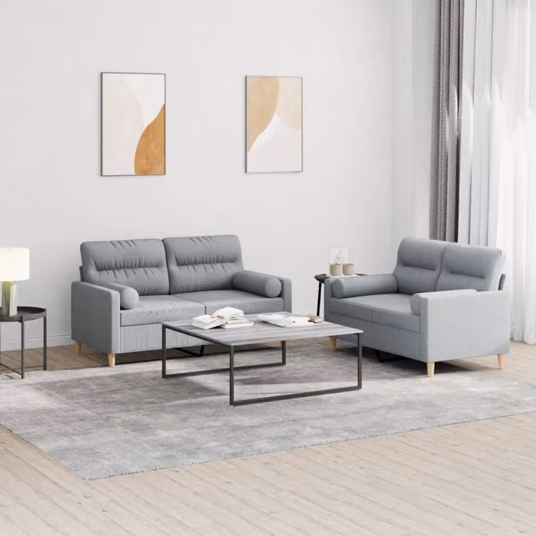 Set di 2 divani vidaXL in tessuto grigio con cuscini per soggiorno in stile moderno