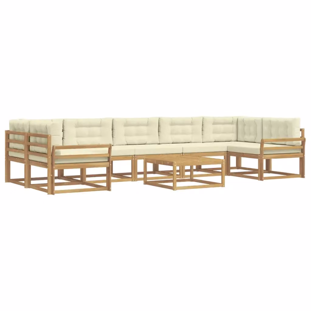 Set di divani da esterno a L con tavolino vidaXL in legno di acacia, colore bianco e beige – 2