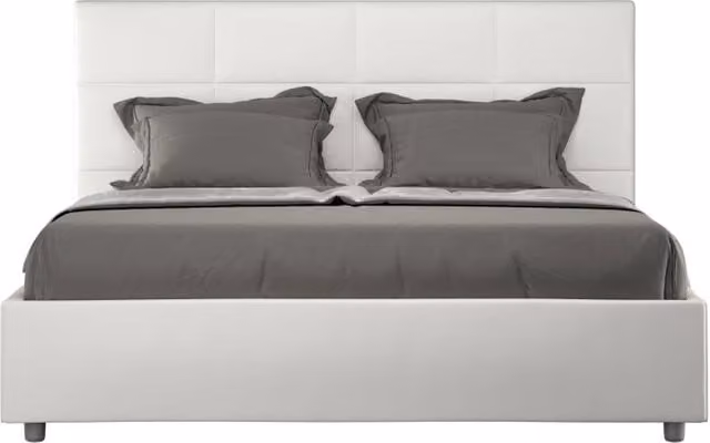 Letto imbottito Matrimoniale 160x200 cm Mika - Bianco,Similpelle,Senza rete