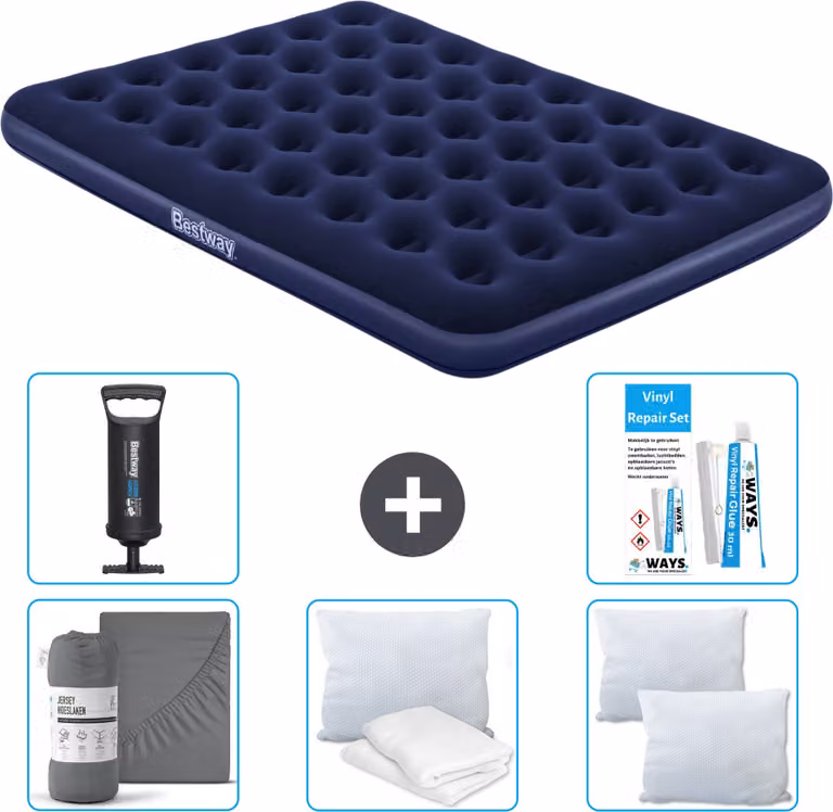 Materasso gonfiabile Bestway - 2 persone - 152 x 203 x 22 cm - Blu - Accessori inclusi