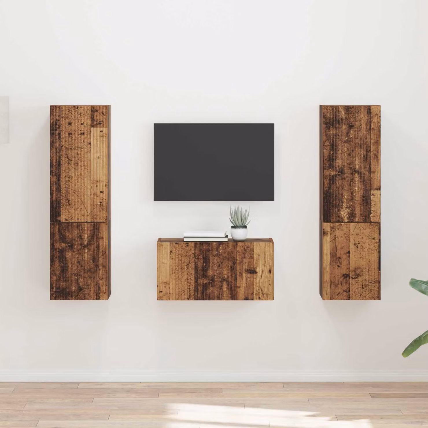 Set mobile TV moderno vidaXL in legno marrone da 5 pezzi con vani multimediali – 1