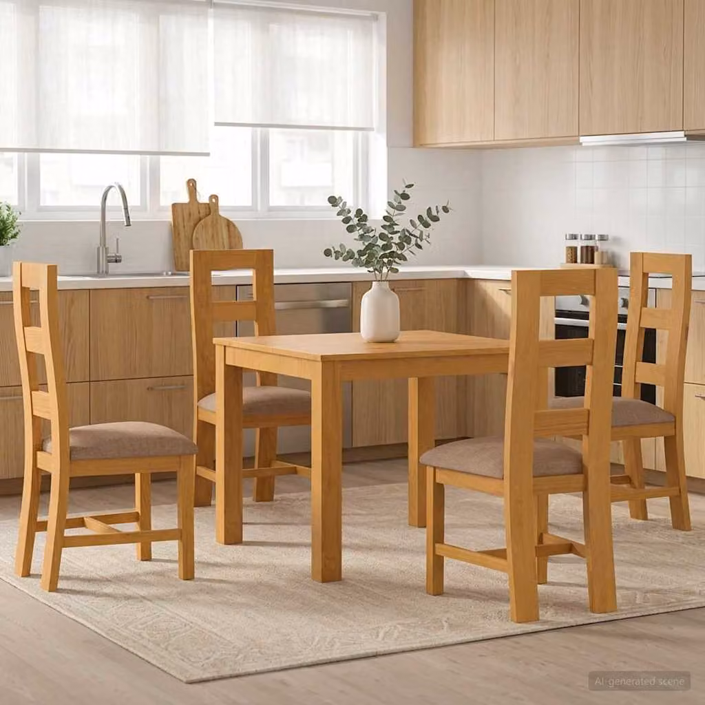 Set da pranzo vidaXL in legno di quercia composto da tavolo quadrato e 4 sedie, Grigio e Marrone, L/P/H: 110 x 110 x 75 cm
