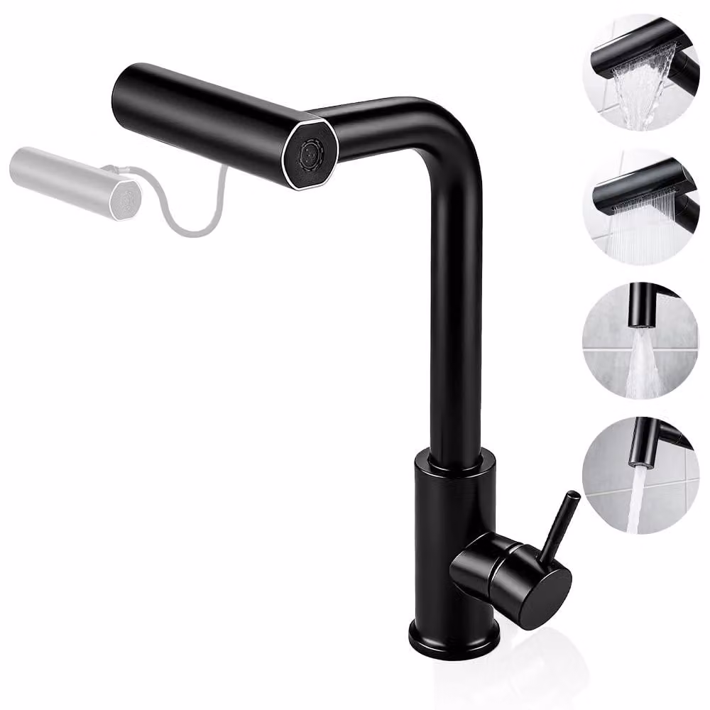 Solidchoice - Rubinetto da cucina a cascata nero con 3 tipi di getto d'acqua