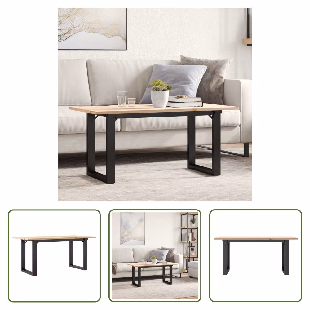 The Living Store tavolino O-frame 100x50x45 cm in pino massiccio e ghisa