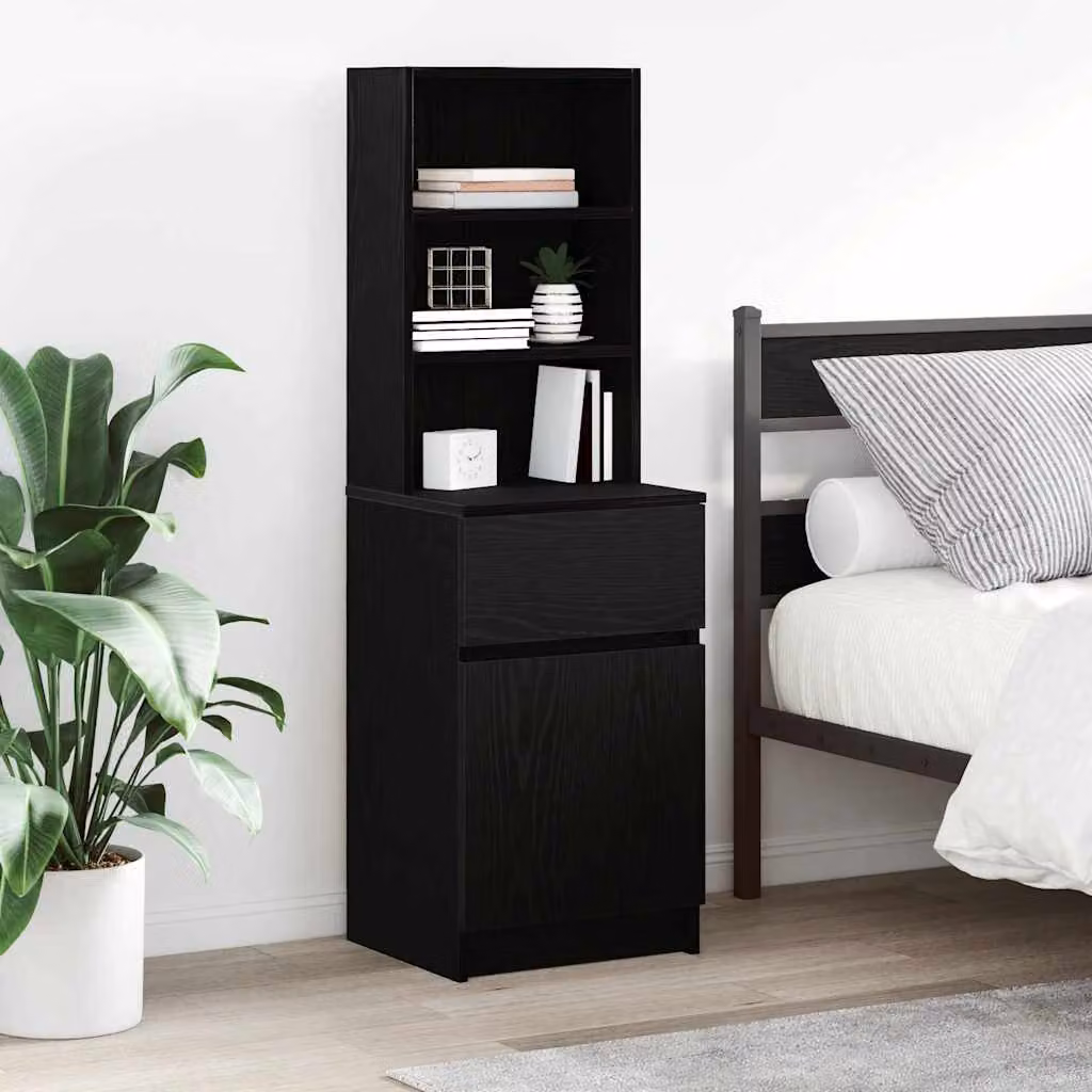 vidaXL Comodino Moderno da Parete in Legno MDF Nero Opaco L: 39 cm, P: 35 cm, H: 125 cm