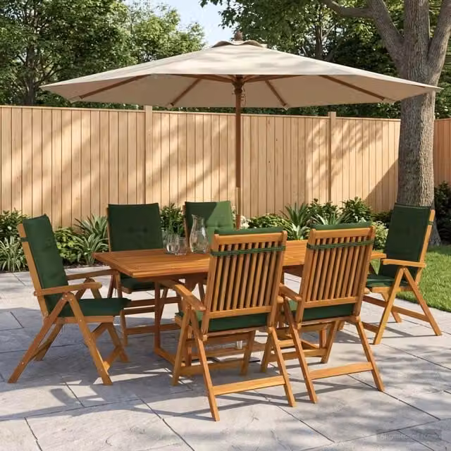 Set da pranzo da giardino vidaXL in legno di acacia oliato, 7 pezzi, colore naturale, L: 200 cm