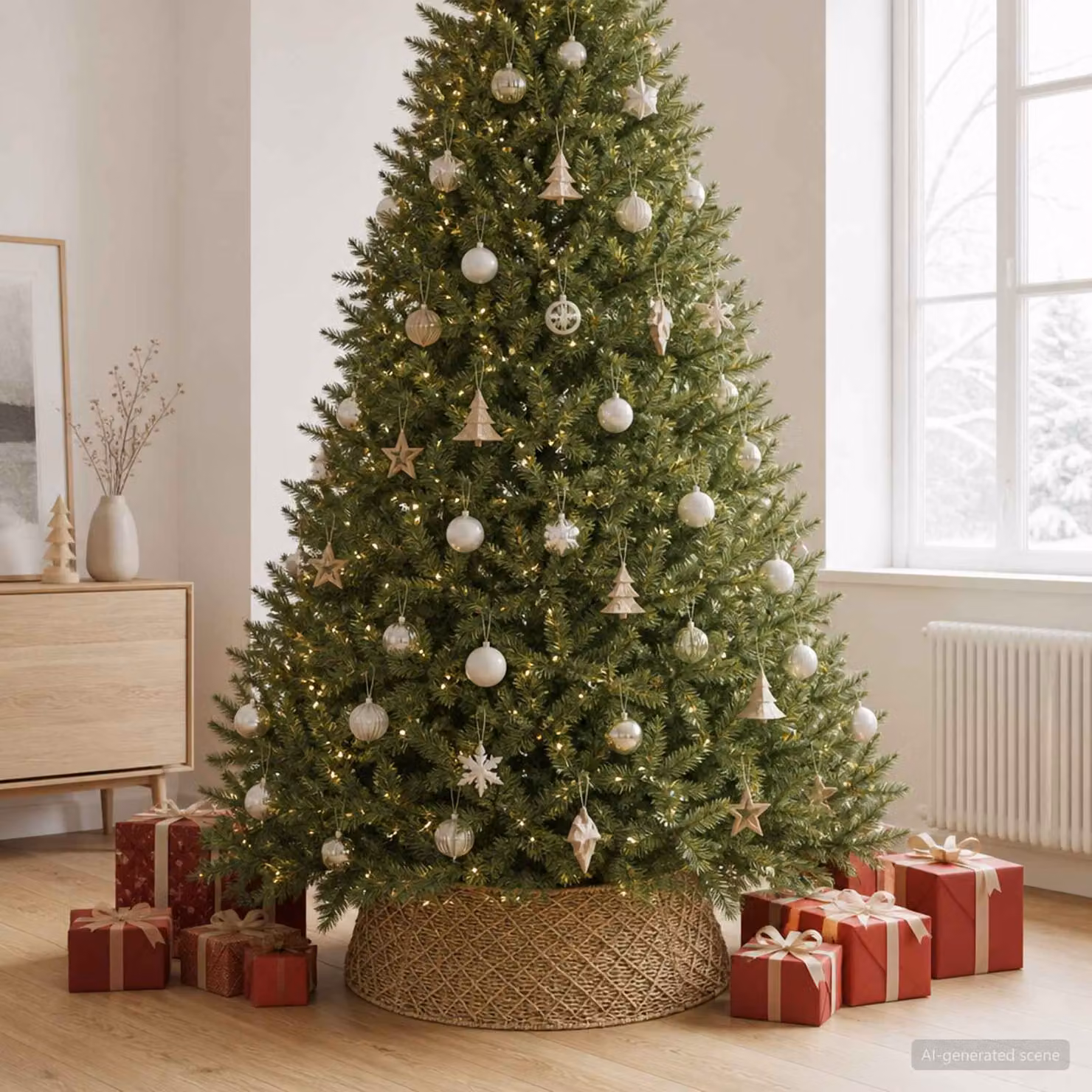 vidaXL Collare per Albero di Natale Rotondo Naturale Ø 105 x 28 cm