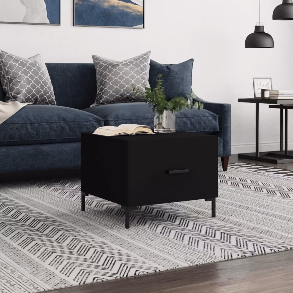 Tavolino The Living Store nero 50x50x40 cm in materiale ligneo