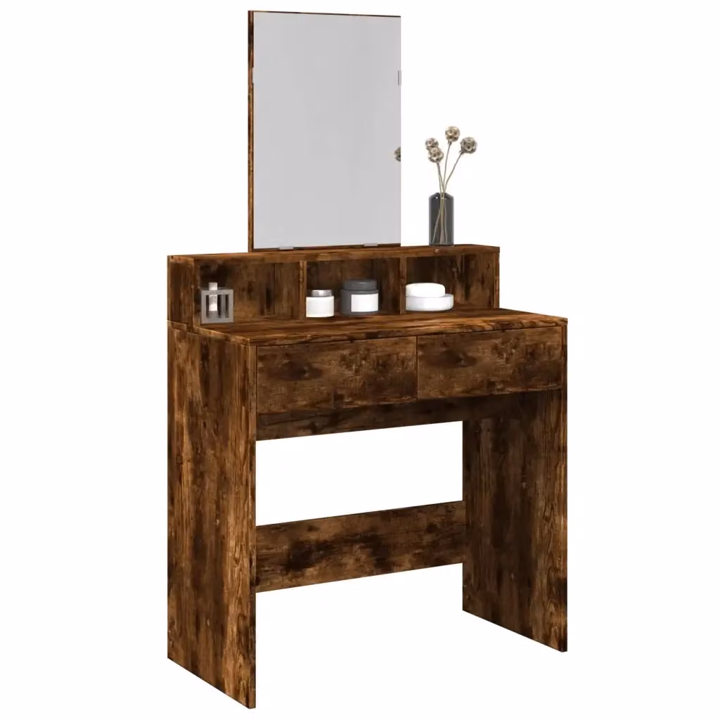 Toeletta moderna con specchio in legno Rovere Fumo, L: 80 cm, P: 41 cm, H: 144,5 cm – 2