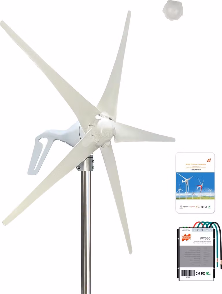 Generatore eolico, potenza 400W, generazione efficiente di energia, bianco 5 pale, 400W, 24V