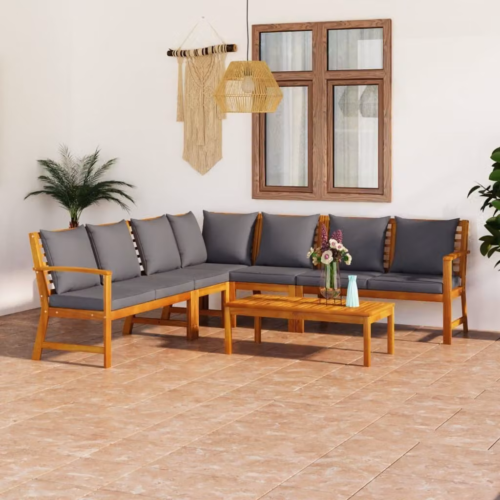 The Living Store Set da giardino da 6 pezzi con cuscini in legno massiccio di acacia