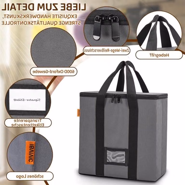 Custodia per dischi in vinile con cerniera, colore grigio, ideale per l'organizzazione dei dischi, dimensioni 17 x 34 x 34 cm