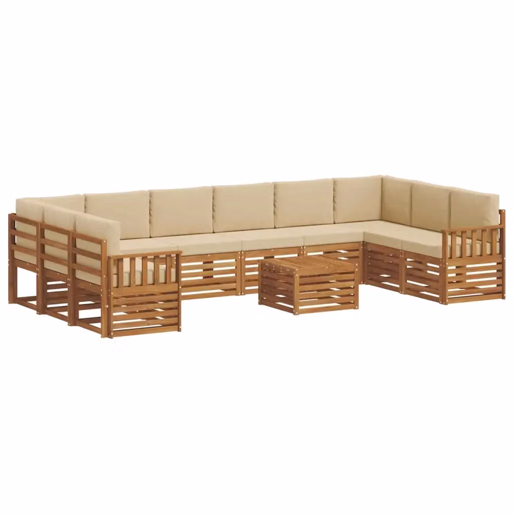 Set di divani da esterno vidaXL a forma di L in legno di acacia con tavolo da caffè e cuscini, colore beige e marrone – 2