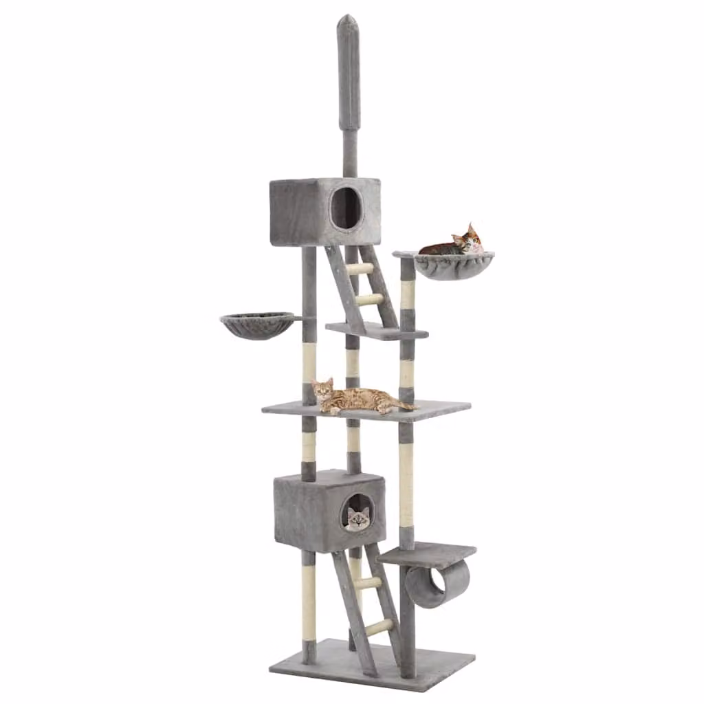 Albero per gatti vidaXL con tiragraffi in sisal e cucce, Grigio, Altezza: 230-260 cm