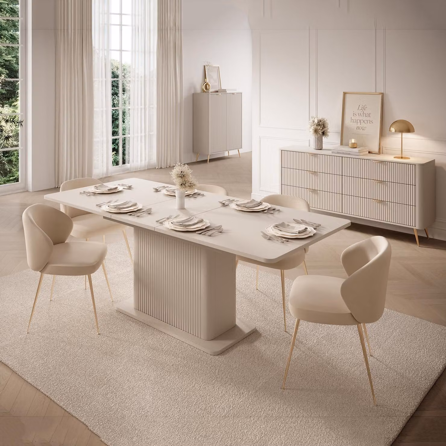 Kariteni - Tavolo Allungabile, 160x90x75h cm Beige, 8 Posti