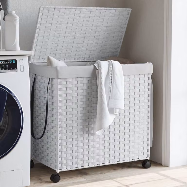 Cesto portabiancheria con ruote e coperchio vidaXL in stile rattan bianco L: 60 cm, P: 35 cm, H: 60,5 cm