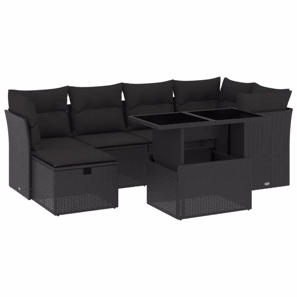 Set di Divani da Giardino vidaXL a Forma di L con Cuscini e Tavolino, 7 Pezzi, Polyrattan Nero – 2