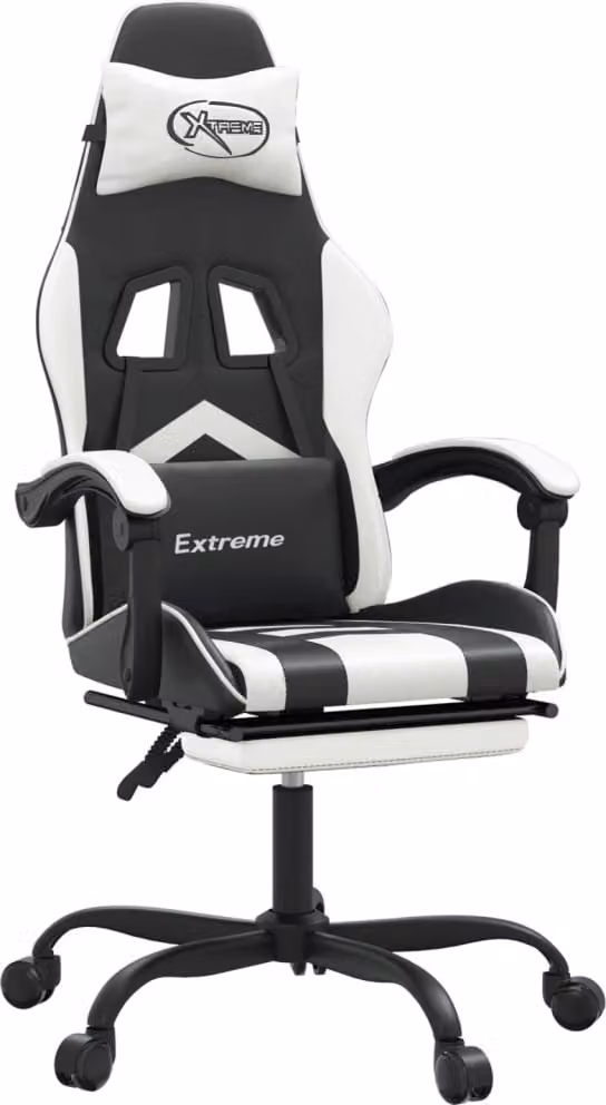 Sedia da Gaming Girevole Poggiapiedi Nero e Bianco Pelle finta
