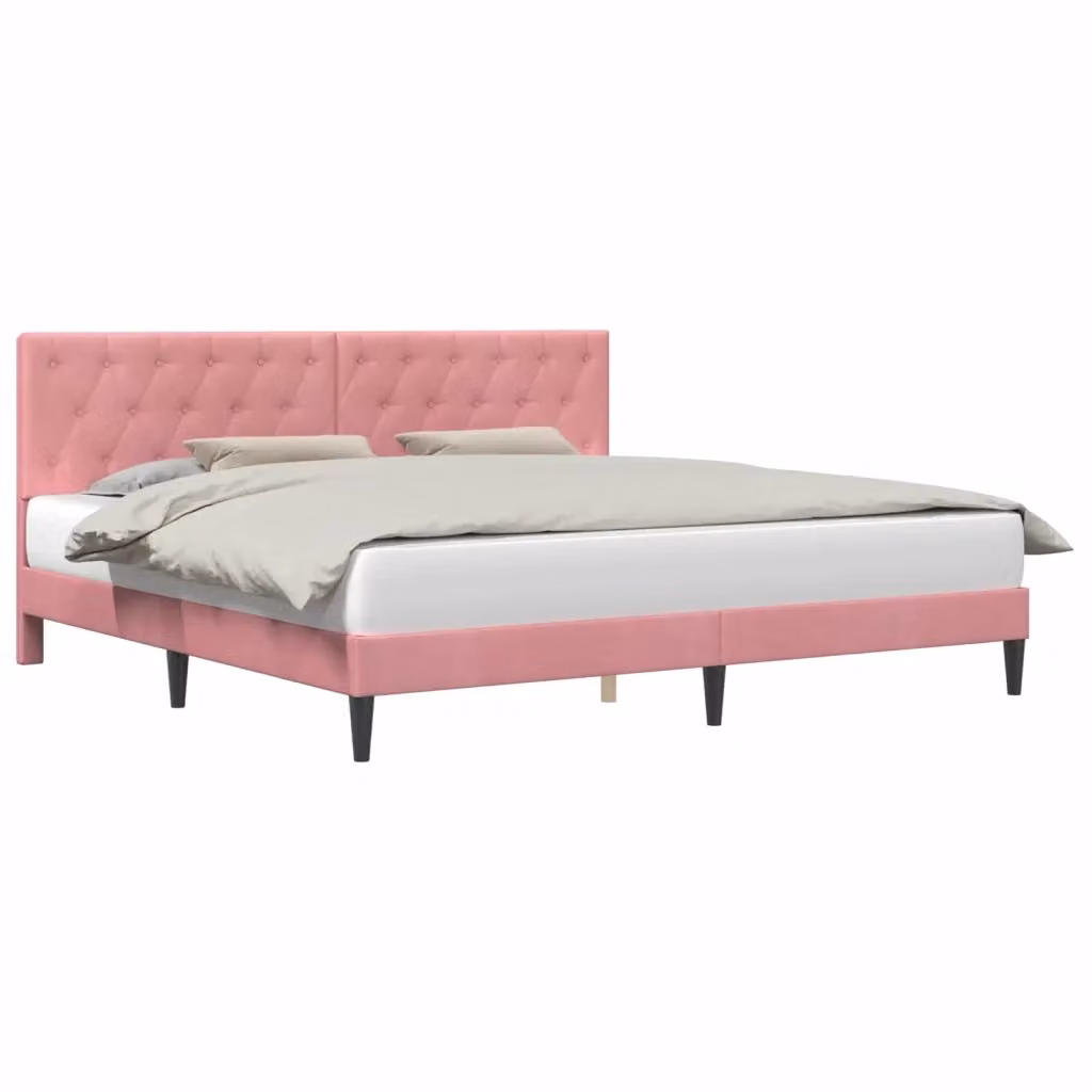 Struttura letto con testiera e giroletto in velluto rosa L 200 x P 200 x H 96 cm – 2
