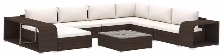 set da giardino da 10 pezzi con cuscini in polirattan marrone