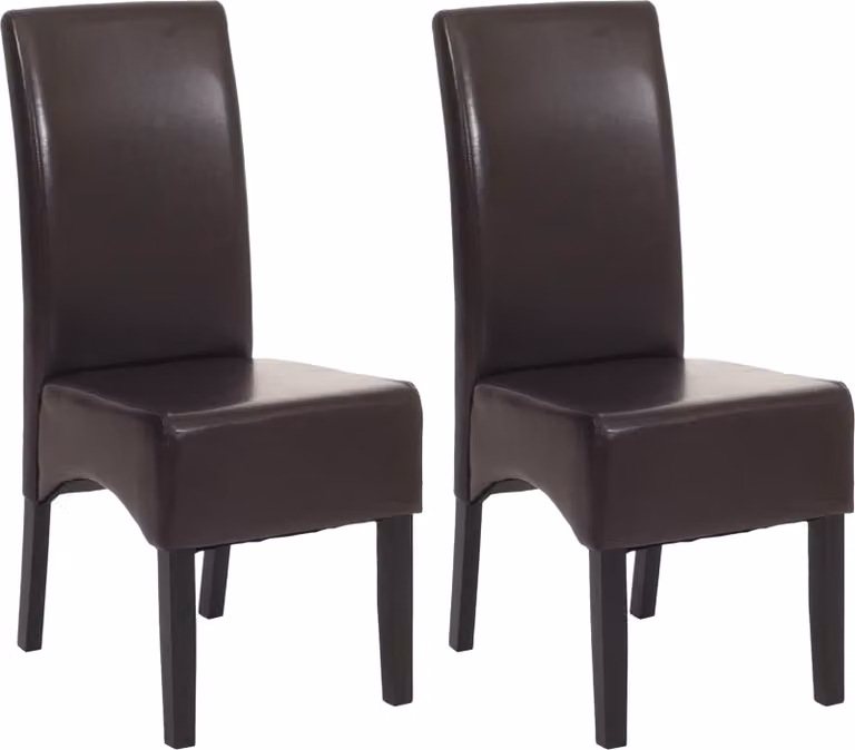 Set di 2 sedie da sala da pranzo Sedie da cucina classiche e intramontabili | A x L x P 90 x 43 x 56 cm | Altezza seduta 45 cm | Pelle finta | Gambe scure | Marrone