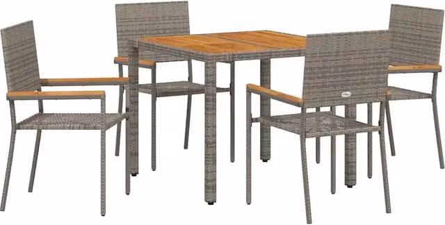 Set da Pranzo per Giardino 5 pz | Set Salotto da Giardino Grigio polyrattan