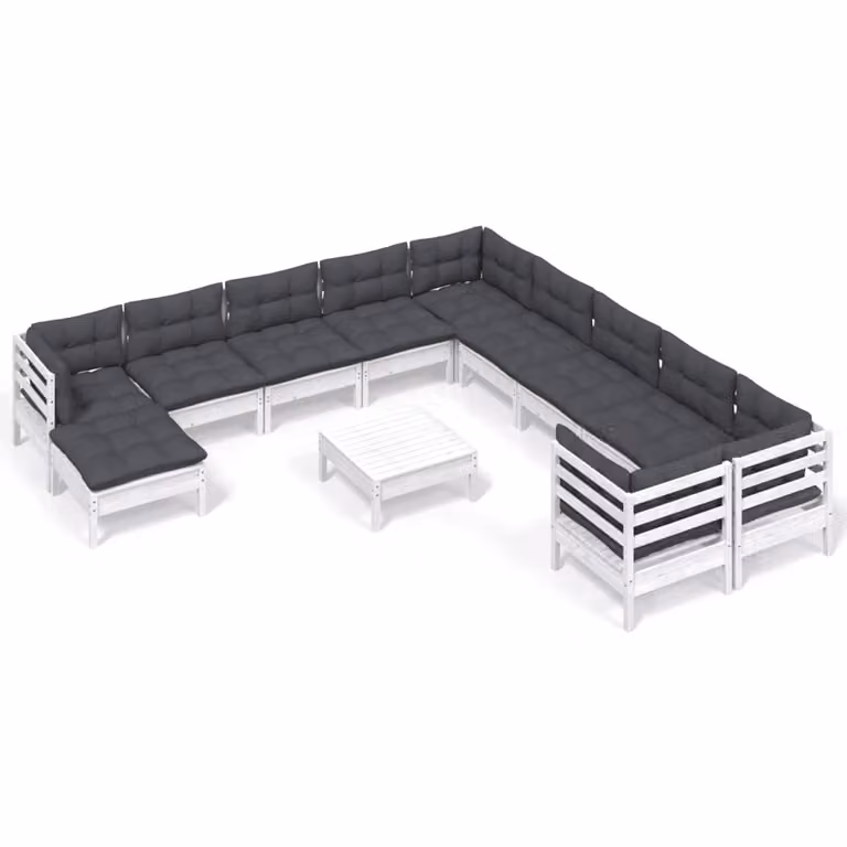 Set Divani da Giardino 12 pz con Cuscini Legno di Pino Bianco