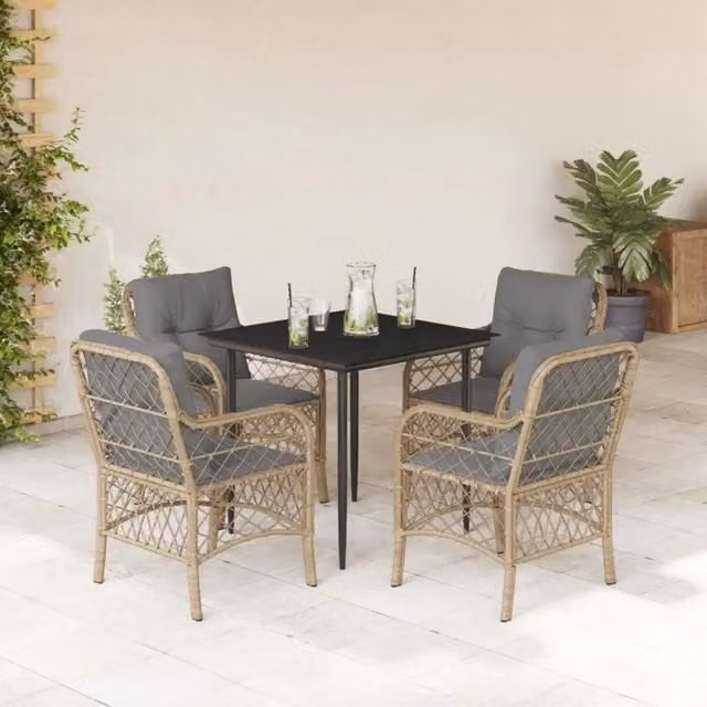 Set Pranzo da Giardino 5 pz con Cuscini Beige Misto Polyrattan 3212153