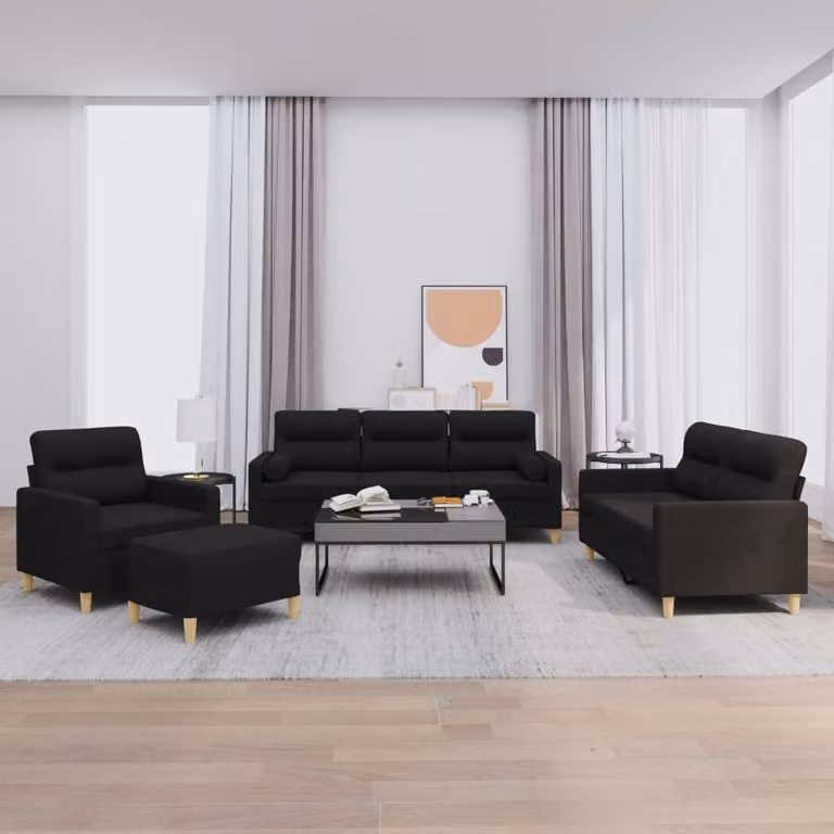 Maison Exclusive - Set divano 4 pezzi con cuscini, tessuto nero