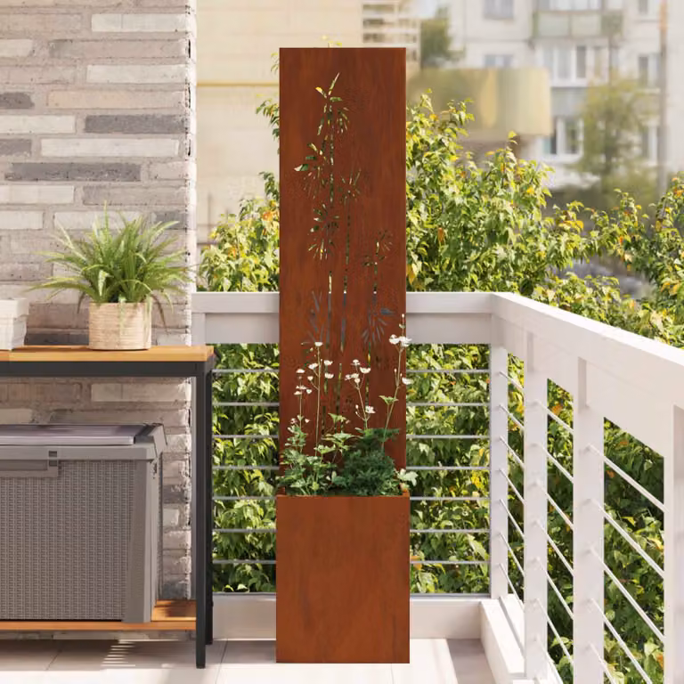 vidaXL Paravent per privacy in giardino in acciaio, colore marrone, L/P/H: 32 x 32 x 150 cm