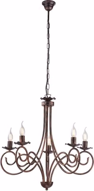 Lampadario a soffitto Alma di Belight in stile provenzale con 5 luci, in metallo nero e rame