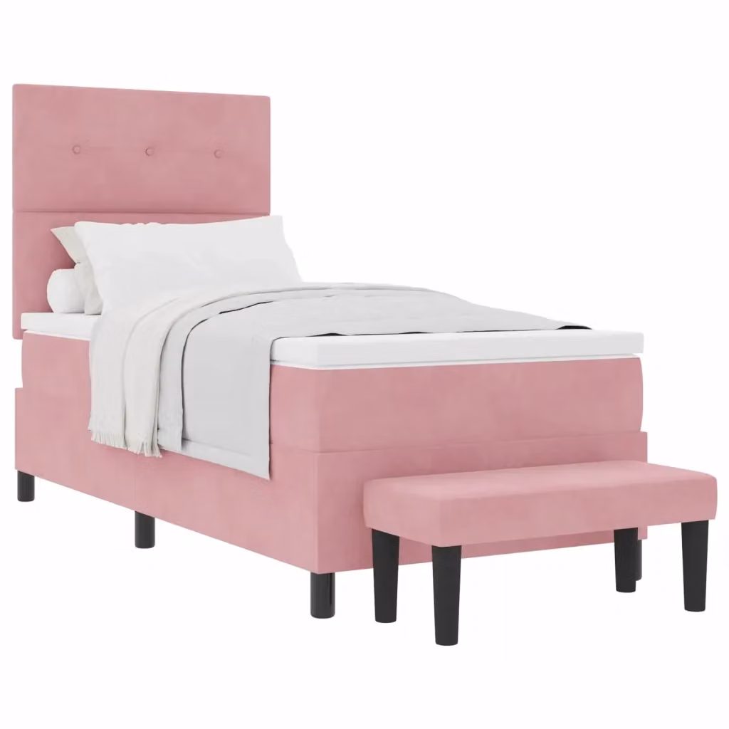 Letto a molle moderno vidaXL con testiera in velluto rosa, L 200 cm x P 100 cm – 2