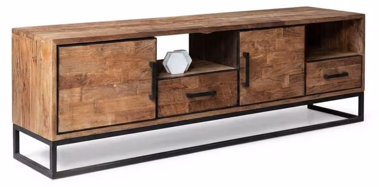 Mobile TV a basso design, realizzato in legno massello, con ampio spazio di stoccaggio