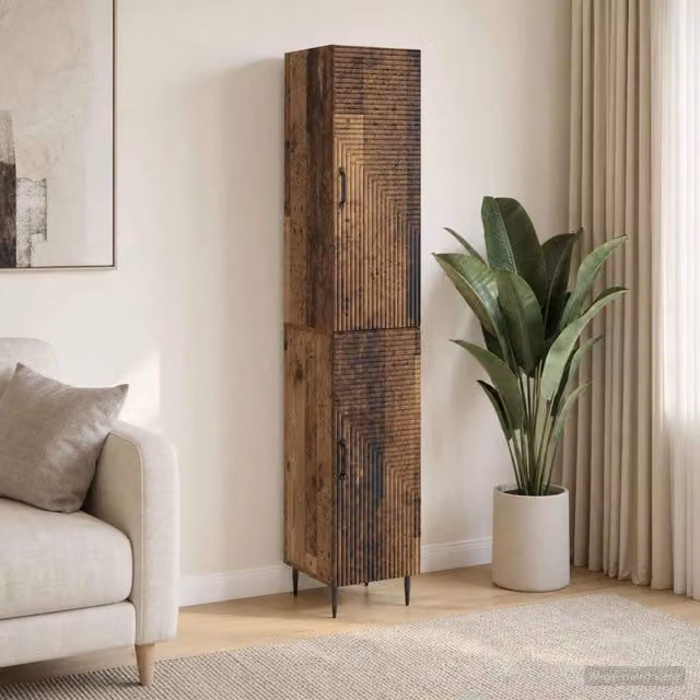 Set di 2 armadi moderni vidaXL in legno color marrone con ante scorrevoli, ripiani e cassetti interni – 1
