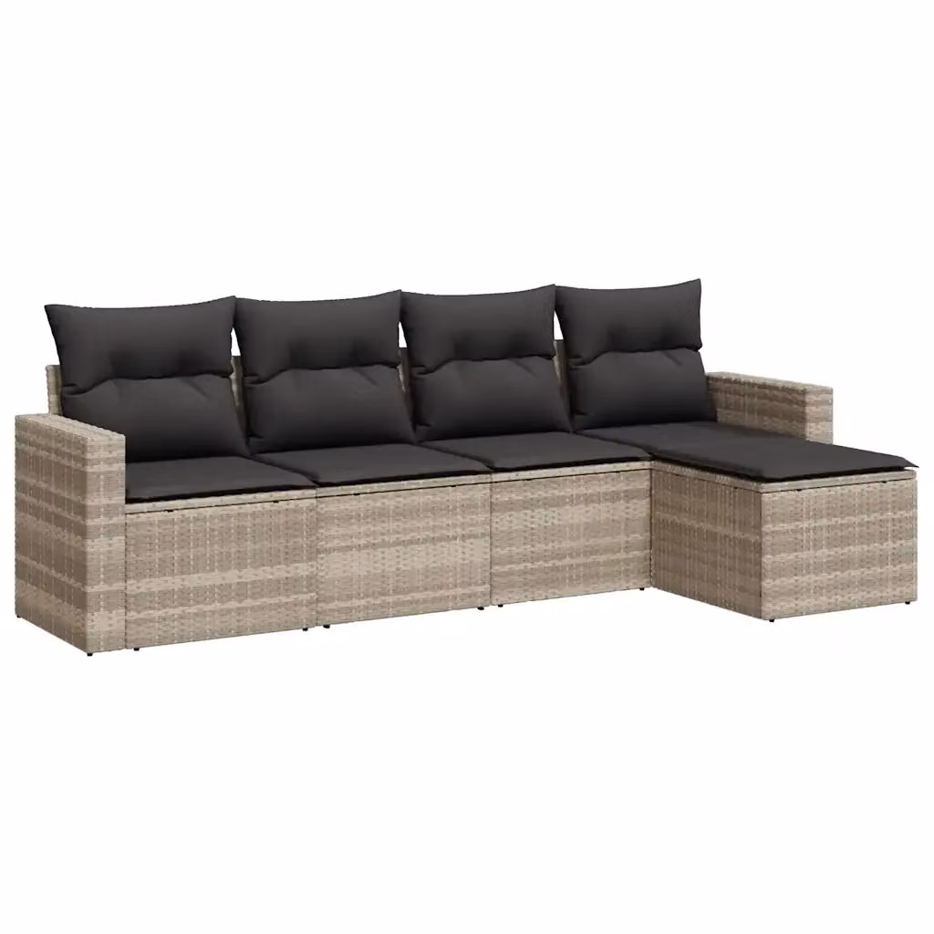 Set Divano da Giardino a L VIDAXL in Polyrattan Grigio Chiaro con Cuscini, 5 Pezzi – 2