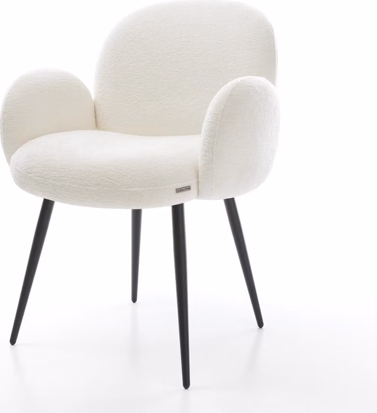 DELIFE Sedia da pranzo Nube-Flex con braccioli Bouclé Soft Beige 4 basi coniche Black Pocket spring core