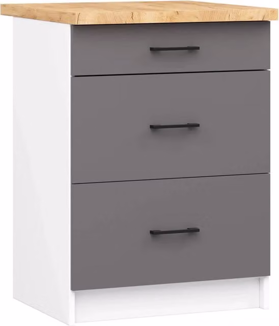 Mobile cucina modulare AKORD OLIWIA con piano di lavoro, Bianco e Grigia Grafite, L: 60 cm, P: 46 cm, H: 85 cm